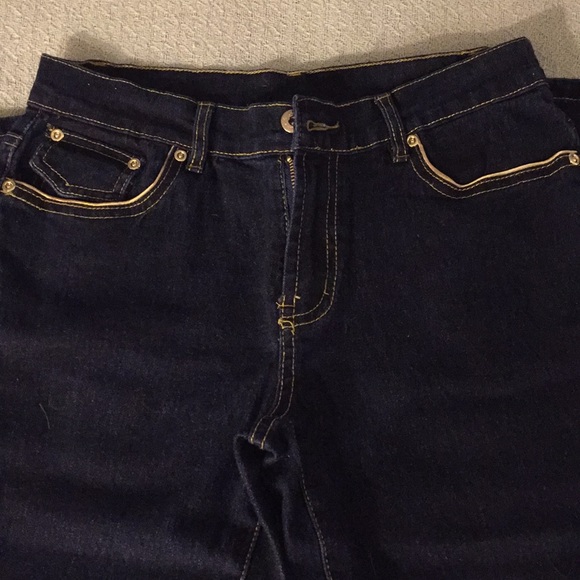 Diane Gilman Denim - Diane Gilman dark wash jeans with gold trim & belt